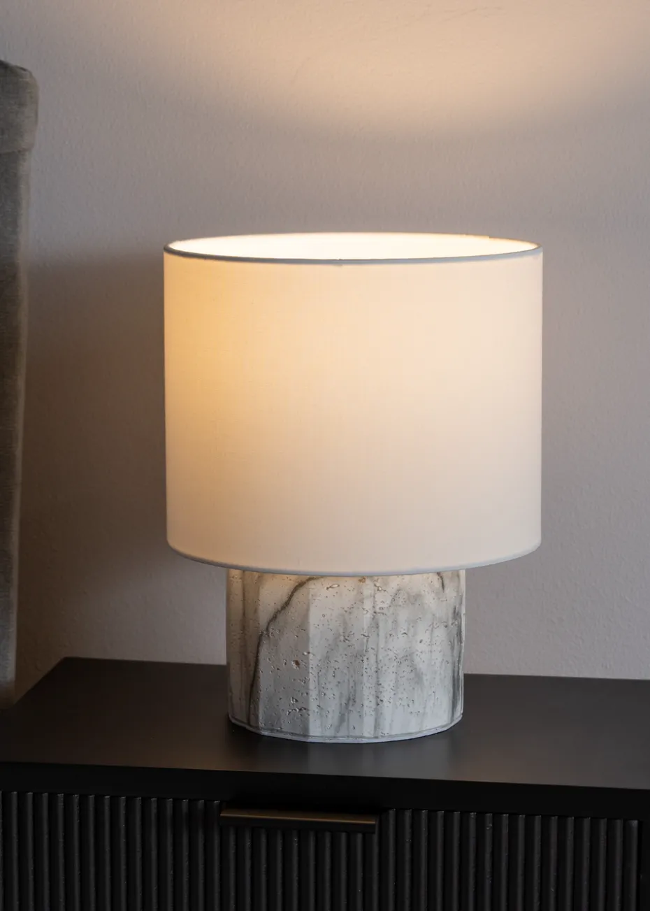 ValueLights Melanie White Marble Effect Table Lamp with White Linen Lamp Shade