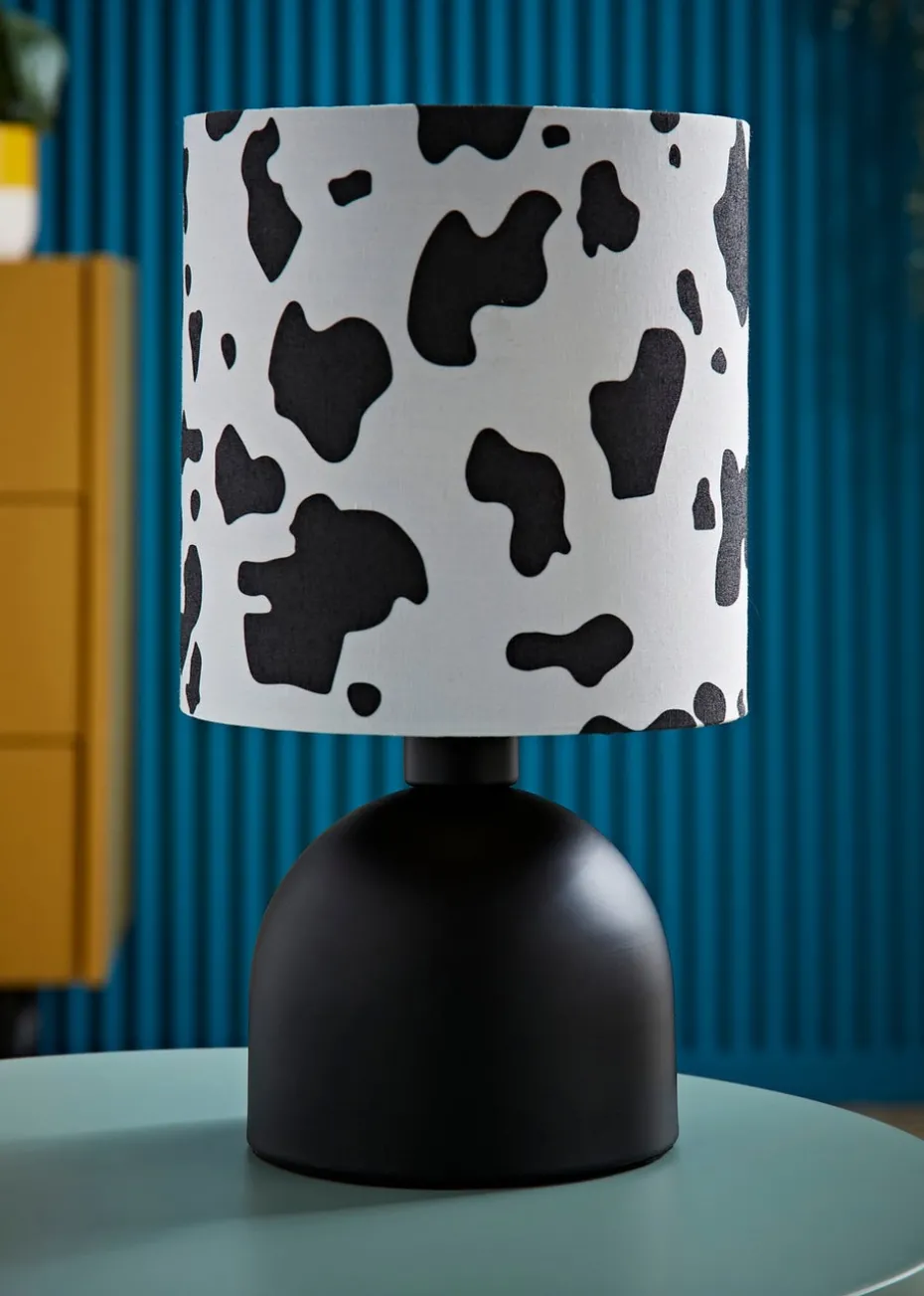ValueLights Miley Cow Print Drum Lamp Shade Matte Black Table Lamp
