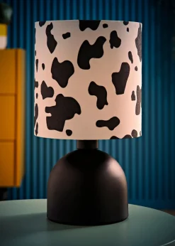 ValueLights Miley Cow Print Drum Lamp Shade Matte Black Table Lamp