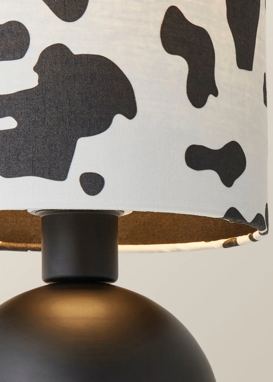 ValueLights Miley Cow Print Drum Lamp Shade Matte Black Table Lamp
