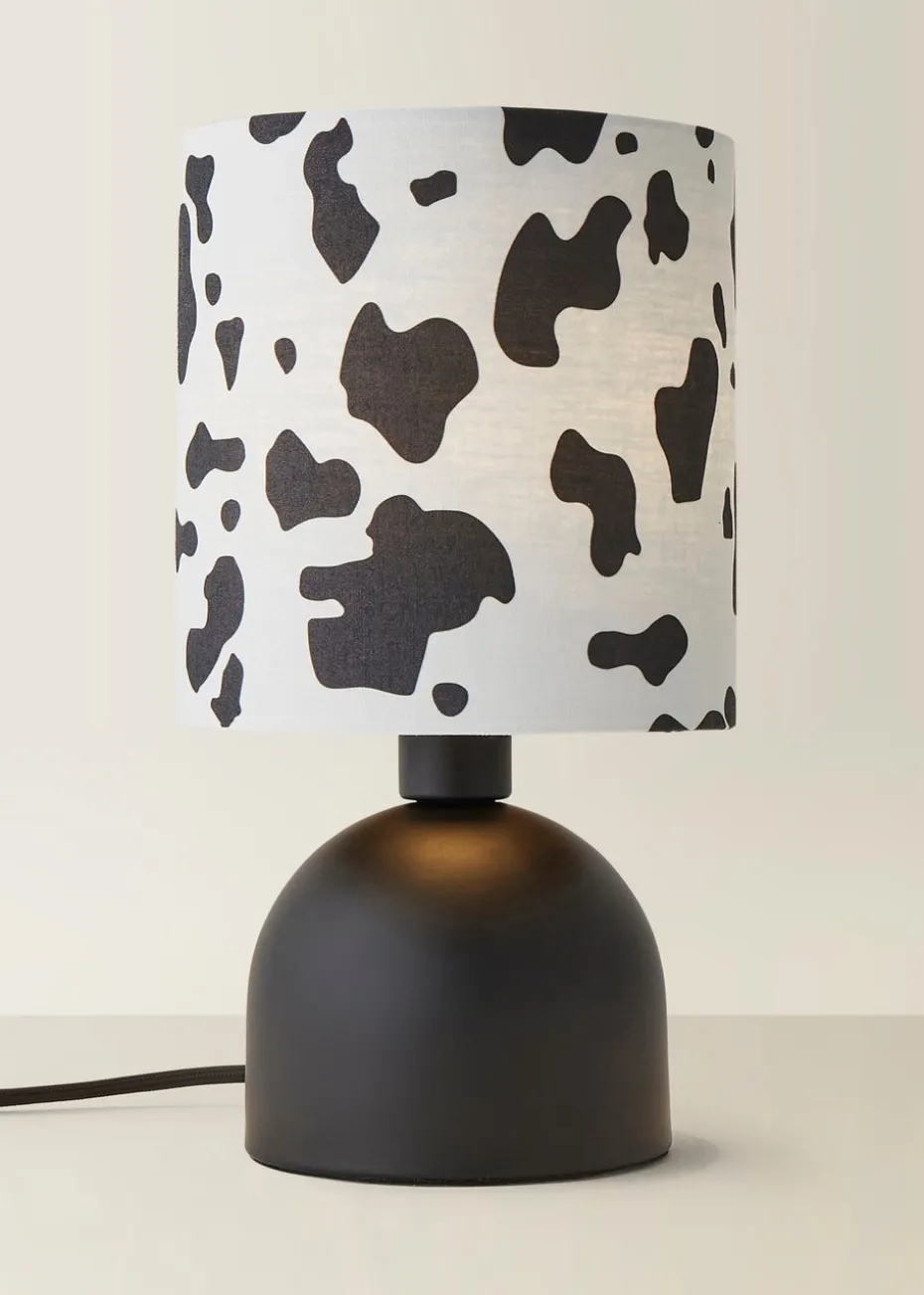 ValueLights Miley Cow Print Drum Lamp Shade Matte Black Table Lamp