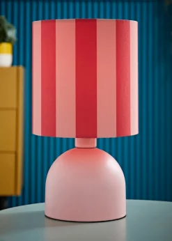 ValueLights Miley Pink Stripes Drum Lamp Shade Pale Pink Table Lamp