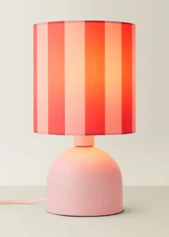 ValueLights Miley Pink Stripes Drum Lamp Shade Pale Pink Table Lamp