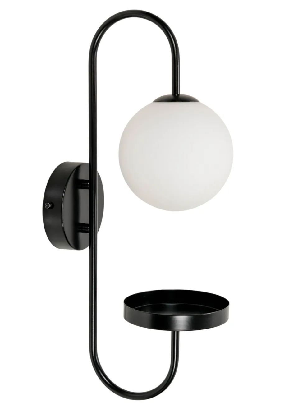 ValueLights Milo Frosted Glass Globe Shade Curved Wall Light with Shelf