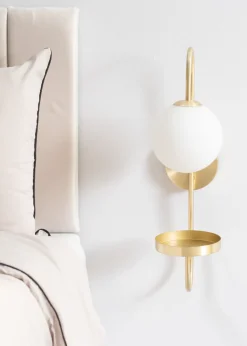 ValueLights Milo Frosted Glass Globe Shade Curved Wall Light with Shelf