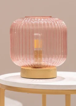 ValueLights Monroe Pink Glass Battery Operated Table Lamp (21.5cm x 20cm x 20cm)