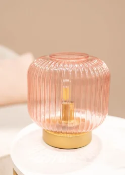 ValueLights Monroe Pink Glass Battery Operated Table Lamp (21.5cm x 20cm x 20cm)