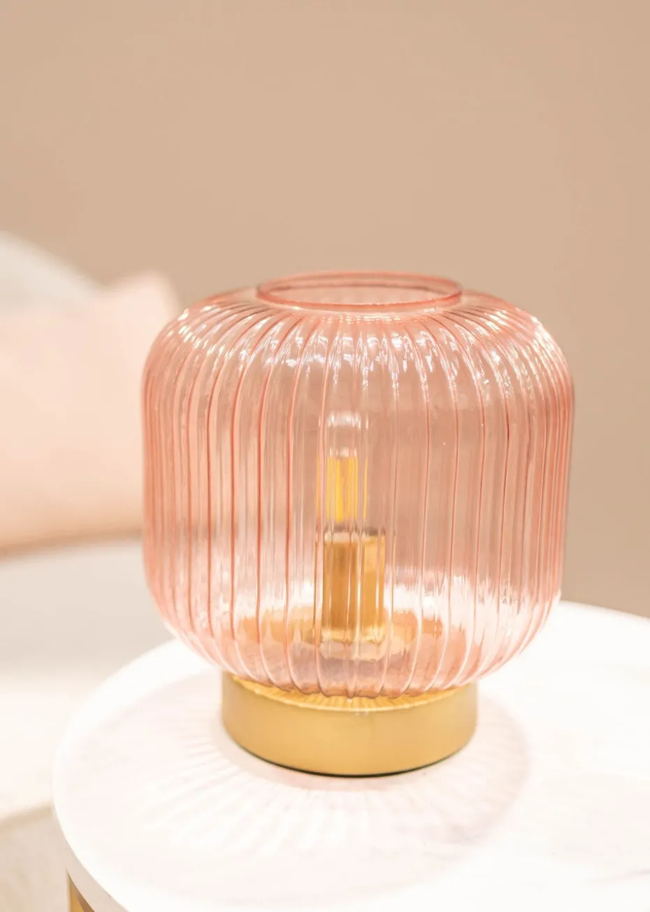 ValueLights Monroe Pink Glass Battery Operated Table Lamp (21.5cm x 20cm x 20cm)