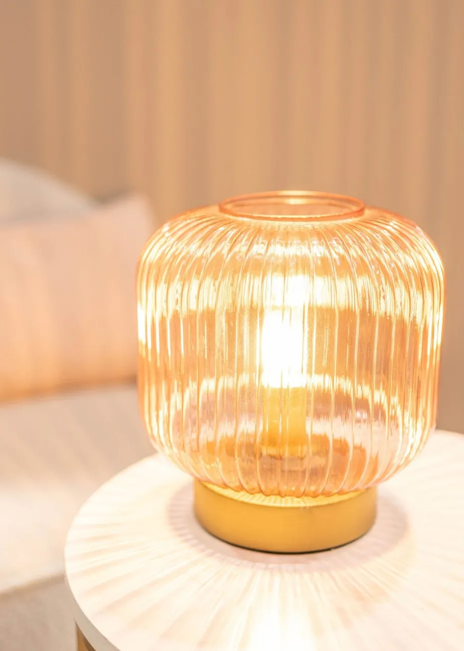 ValueLights Monroe Pink Glass Battery Operated Table Lamp (21.5cm x 20cm x 20cm)