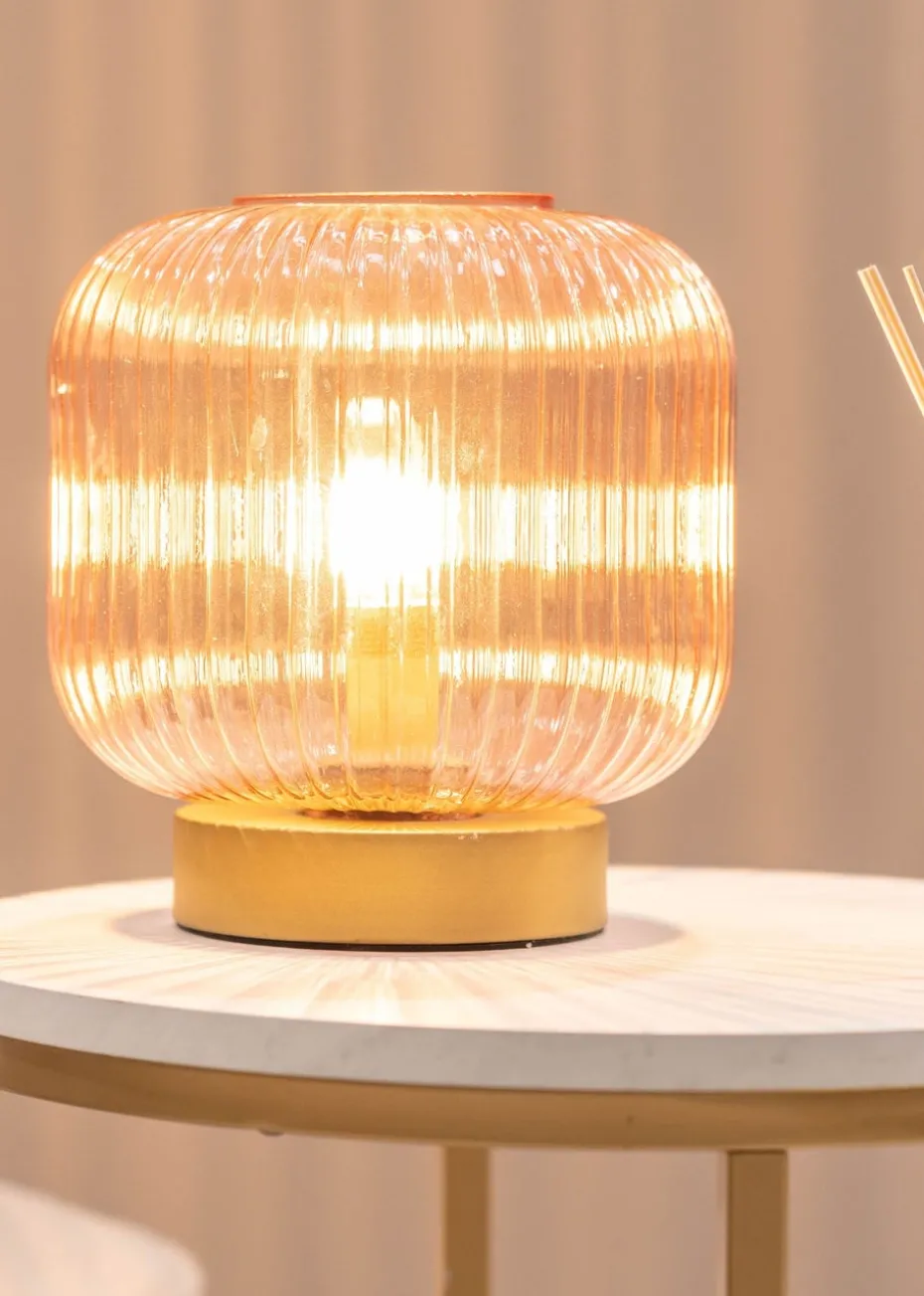 ValueLights Monroe Pink Glass Battery Operated Table Lamp (21.5cm x 20cm x 20cm)