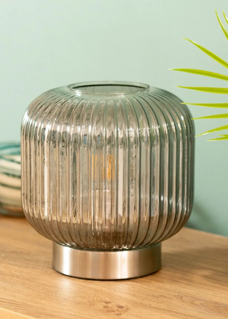 ValueLights Monroe Smoked Glass Battery Operated Table Lamp (21.5cm x 20cm x 20cm)