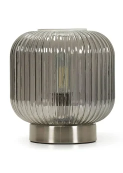 ValueLights Monroe Smoked Glass Battery Operated Table Lamp (21.5cm x 20cm x 20cm)