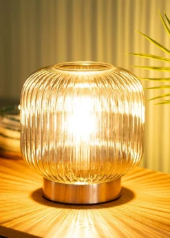 ValueLights Monroe Smoked Glass Battery Operated Table Lamp (21.5cm x 20cm x 20cm)