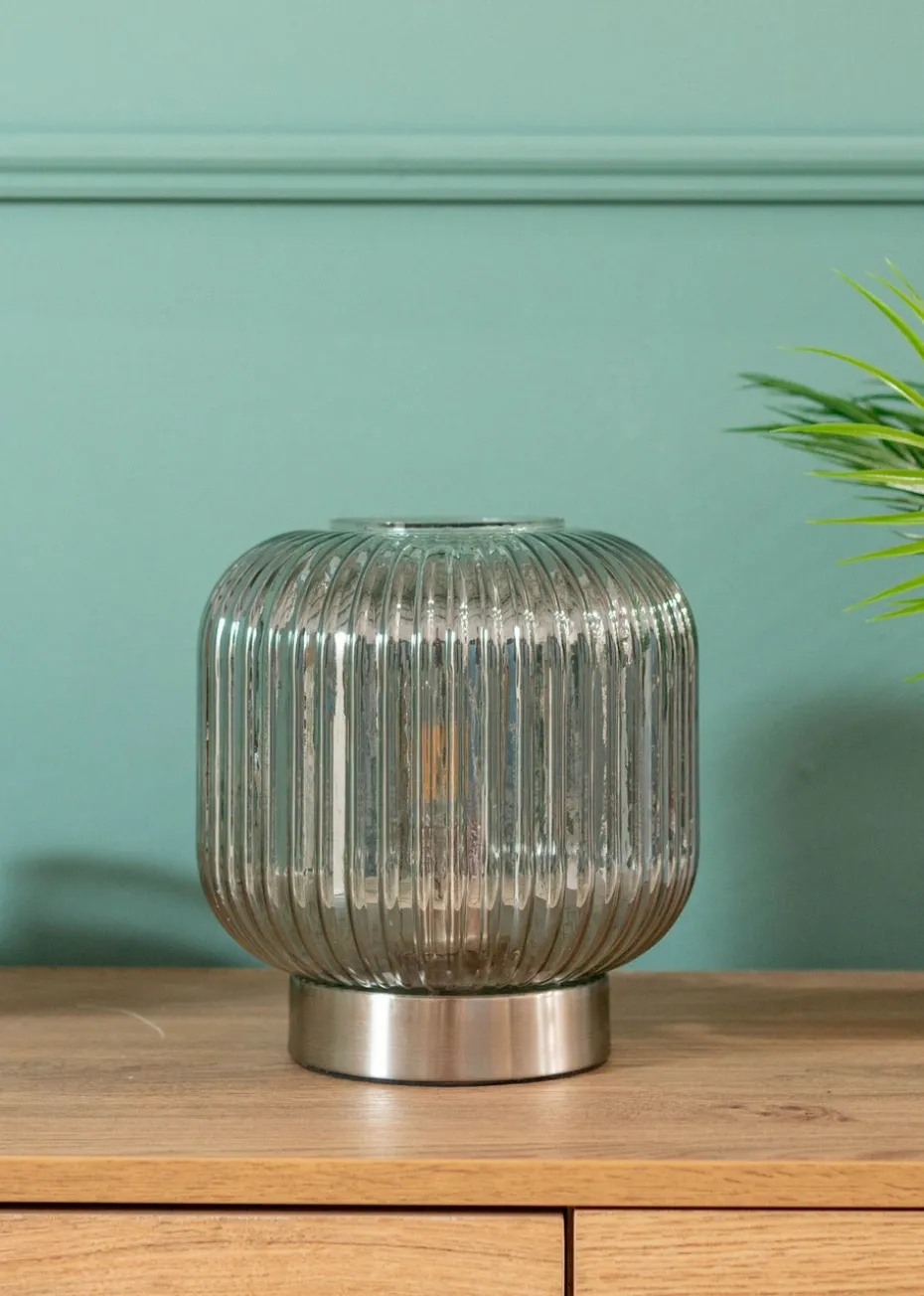 ValueLights Monroe Smoked Glass Battery Operated Table Lamp (21.5cm x 20cm x 20cm)