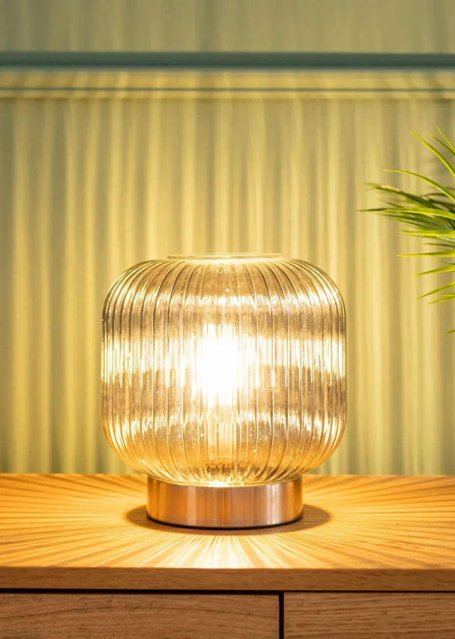 ValueLights Monroe Smoked Glass Battery Operated Table Lamp (21.5cm x 20cm x 20cm)