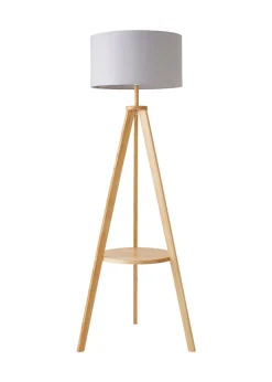 ValueLights Morrigan Light Wood Tripod Floor Lamp Grey Shade (147cm x 45cm)