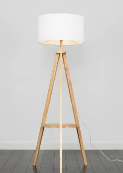 ValueLights Morrigan Light Wood Tripod Floor Lamp White Shade (147cm x 45cm)