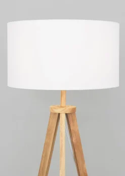 ValueLights Morrigan Light Wood Tripod Floor Lamp White Shade (147cm x 45cm)