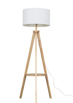 ValueLights Morrigan Light Wood Tripod Floor Lamp White Shade (147cm x 45cm)