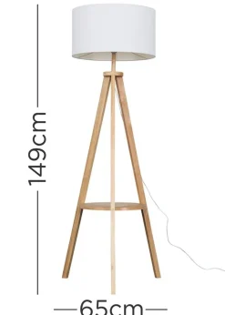 ValueLights Morrigan Light Wood Tripod Floor Lamp White Shade (147cm x 45cm)