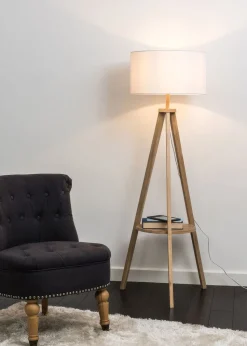 ValueLights Morrigan Light Wood Tripod Floor Lamp White Shade (147cm x 45cm)