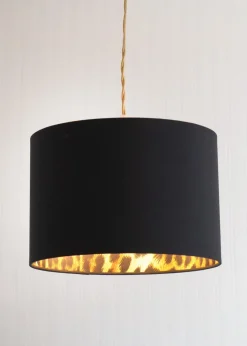 ValueLights Oasis Black Fabric with Leopard Print Inner Drum Ceiling Small Lamp Shade