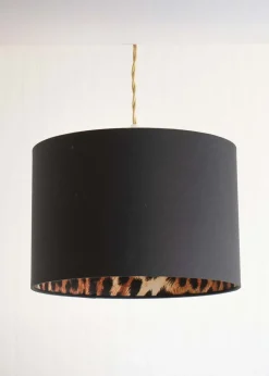 ValueLights Oasis Black Fabric with Leopard Print Inner Drum Ceiling Small Lamp Shade
