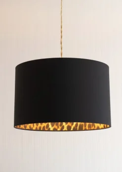 ValueLights Oasis Black Fabric with Leopard Print Inner Drum Ceiling Large Lamp Shade