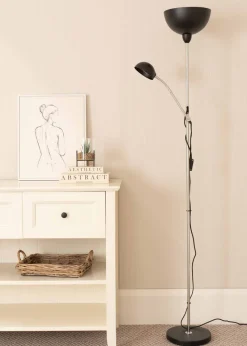 ValueLights Orion Matte Black Floor Lamp with White Shade (181cm x 46cm x 25cm)