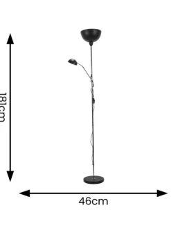 ValueLights Orion Matte Black Floor Lamp with White Shade (181cm x 46cm x 25cm)