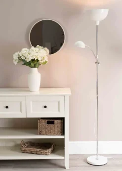 ValueLights Orion Matte White Floor Lamp with White Shade (181cm x 46cm x 25cm)