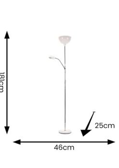ValueLights Orion Matte White Floor Lamp with White Shade (181cm x 46cm x 25cm)
