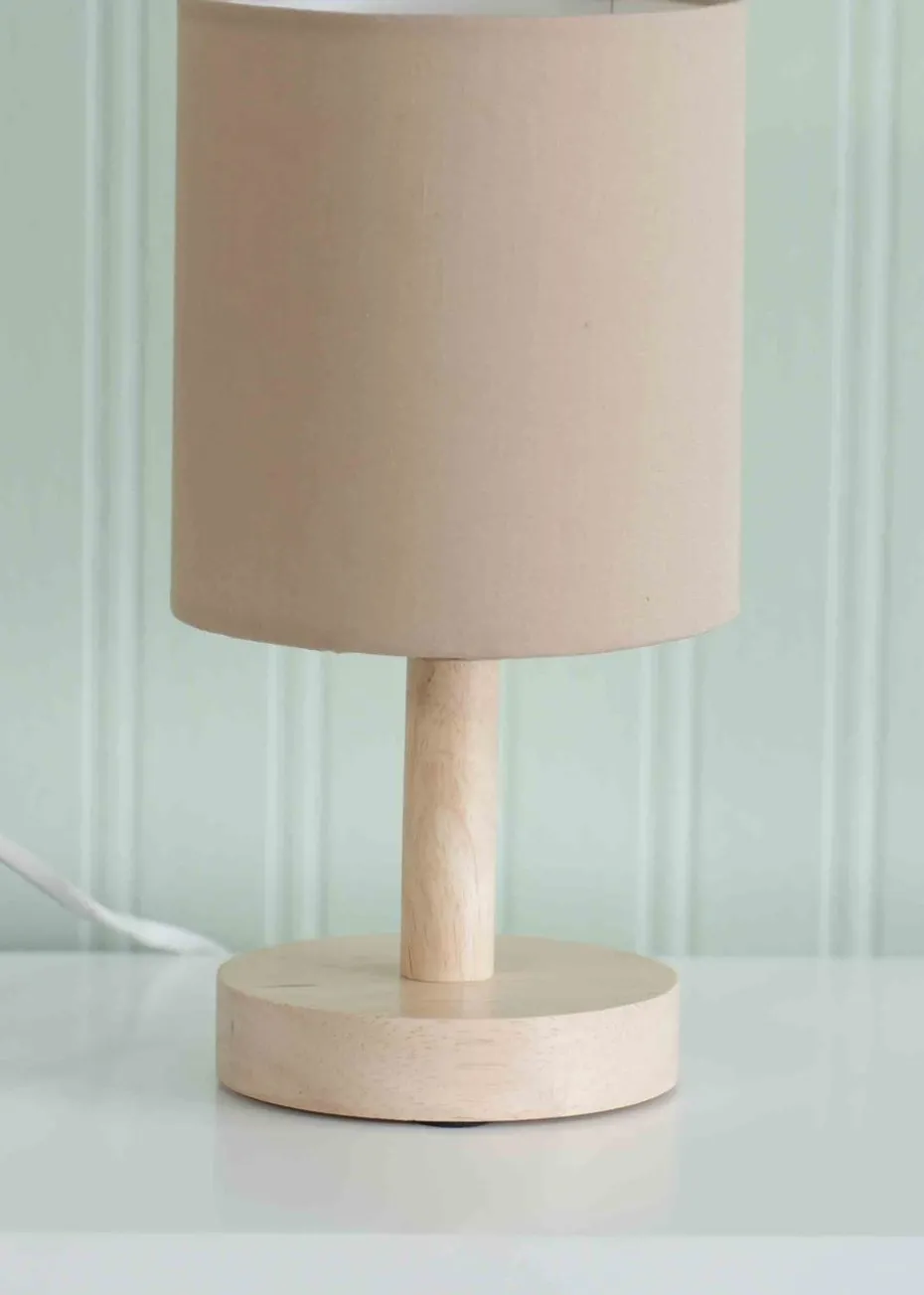 ValueLights Pair Oak Natural Table Lamp with Natural Drum Shade