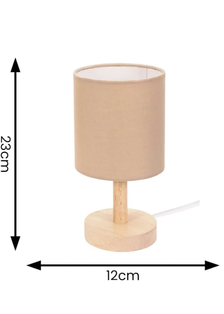 ValueLights Pair Oak Natural Table Lamp with Natural Drum Shade