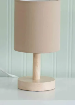 ValueLights Pair Oak Natural Table Lamp with Natural Drum Shade