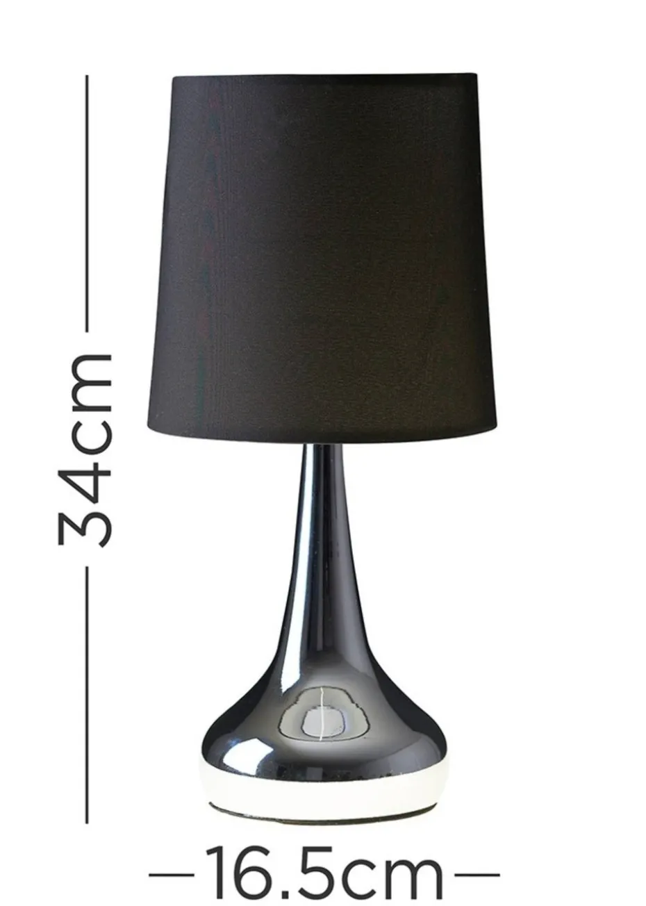 ValueLights Pair Of Chrome Teardrop Table Lamps Black Shades (33cm x 16cm x 16cm)