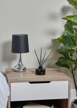 ValueLights Pair Of Chrome Teardrop Table Lamps Black Shades (33cm x 16cm x 16cm)