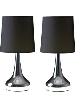 ValueLights Pair Of Chrome Teardrop Table Lamps Black Shades (33cm x 16cm x 16cm)