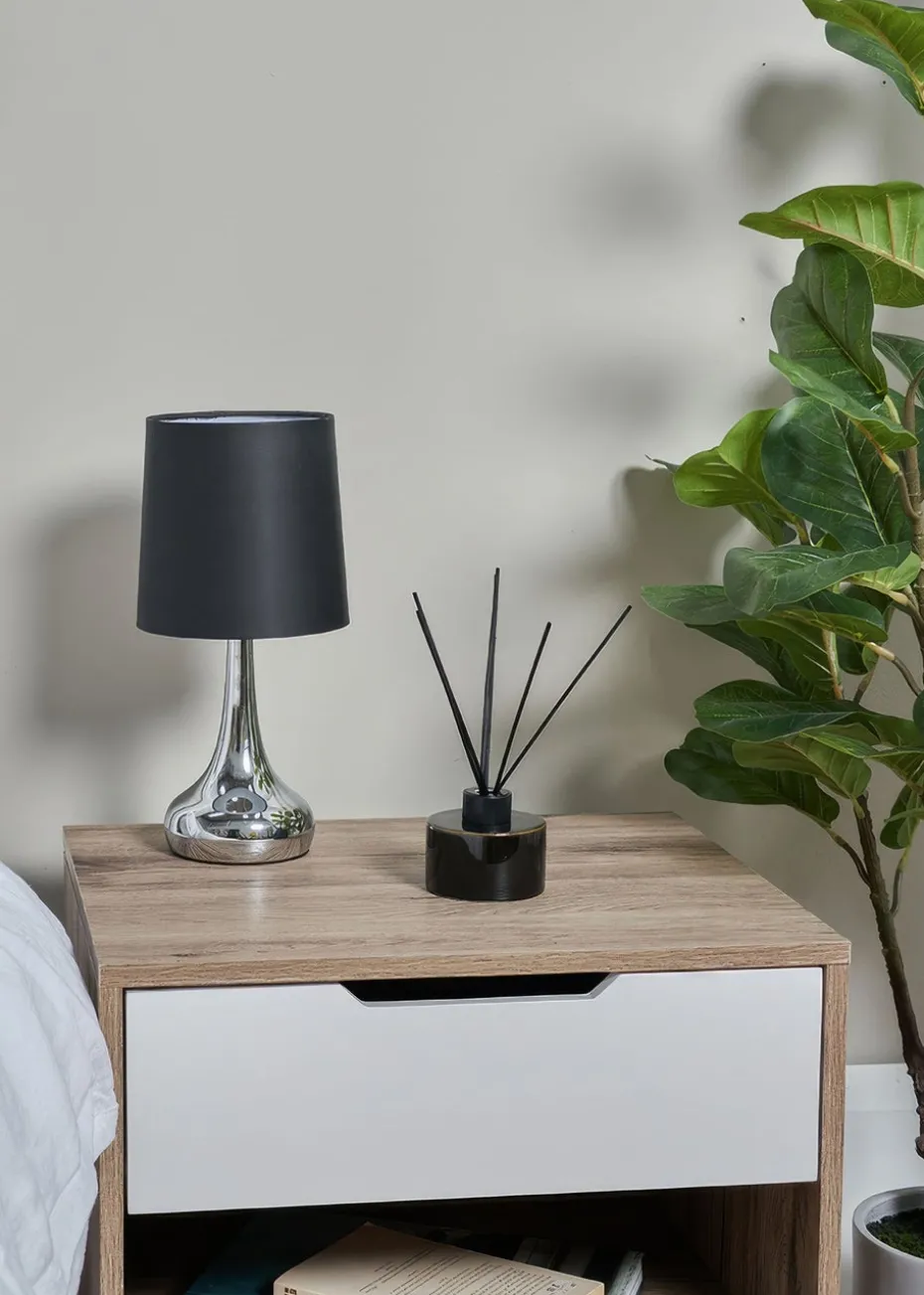 ValueLights Pair Of Chrome Teardrop Table Lamps Black Shades (33cm x 16cm x 16cm)