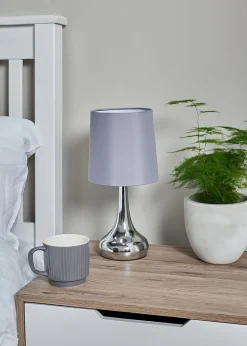 ValueLights Pair Of Chrome Teardrop Table Lamps Grey Shades (34cm x 16cm x 16cm)