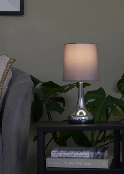 ValueLights Pair Of Chrome Teardrop Table Lamps Grey Shades (34cm x 16cm x 16cm)