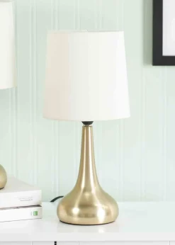 ValueLights Pair of Dimmable Gold Table Lamp with Cream Drum Shade