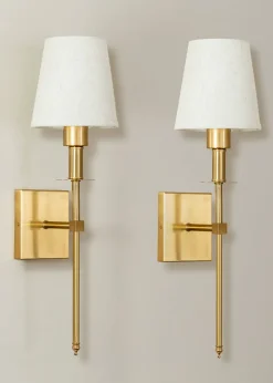 ValueLights Pair of Gold Wall Lights with Cream Shades Integrated LED (58cm x 19cm x 19cm)