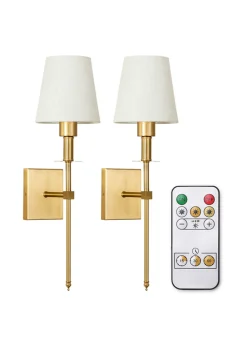 ValueLights Pair of Gold Wall Lights with Cream Shades Integrated LED (58cm x 19cm x 19cm)