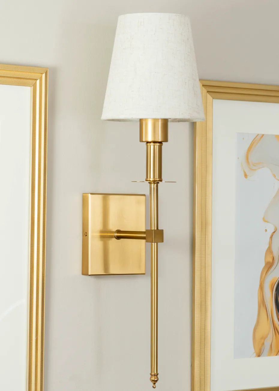 ValueLights Pair of Gold Wall Lights with Cream Shades Integrated LED (58cm x 19cm x 19cm)