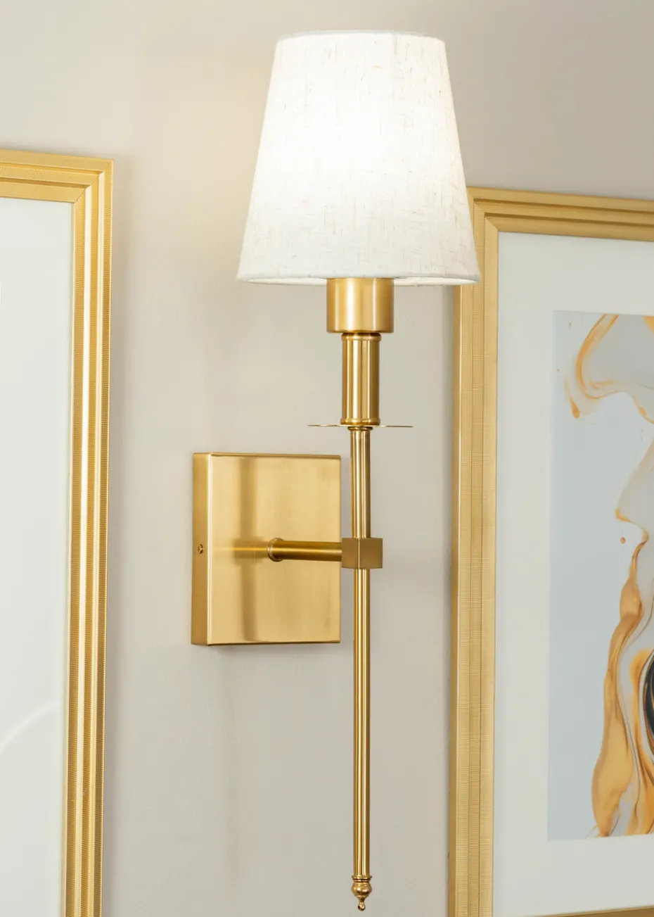 ValueLights Pair of Gold Wall Lights with Cream Shades Integrated LED (58cm x 19cm x 19cm)