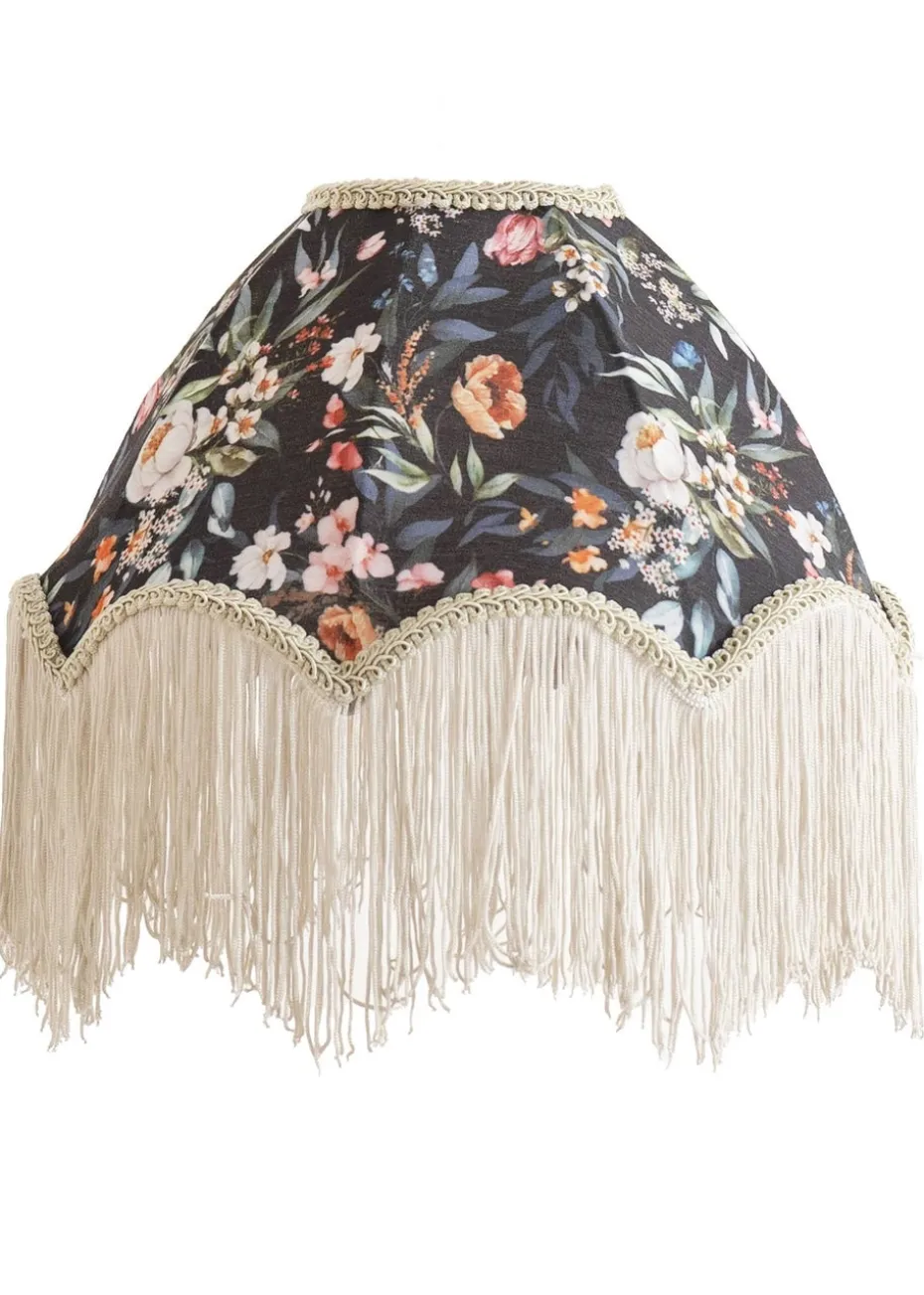 ValueLights Peony Scalloped Floral Fabric Classic Lamp Shade with Cream Tassels