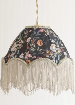 ValueLights Peony Scalloped Floral Fabric Classic Lamp Shade with Cream Tassels