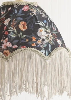 ValueLights Peony Scalloped Floral Fabric Classic Lamp Shade with Cream Tassels