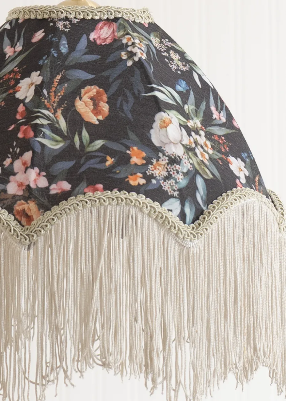 ValueLights Peony Scalloped Floral Fabric Classic Lamp Shade with Cream Tassels